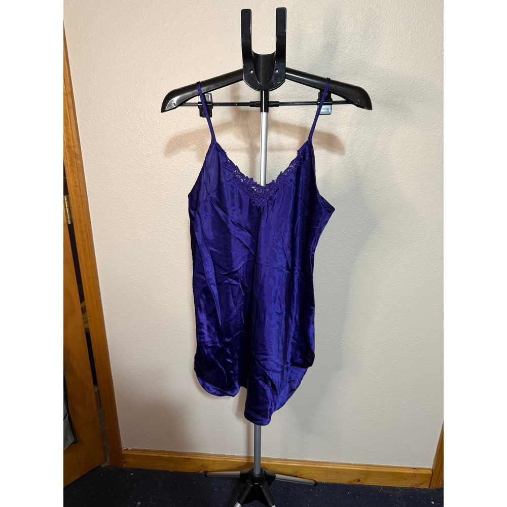 Inner Most Purple Satin Lace Trim Chemise Nightgown Sleepwear Medium Made in USA